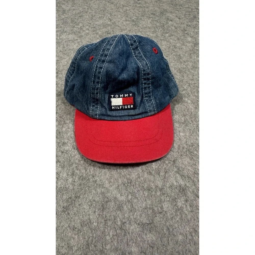 TOMMY HILFIGER Blue/Red Denim Cap For Infant/Toddler  Adjustable Hat